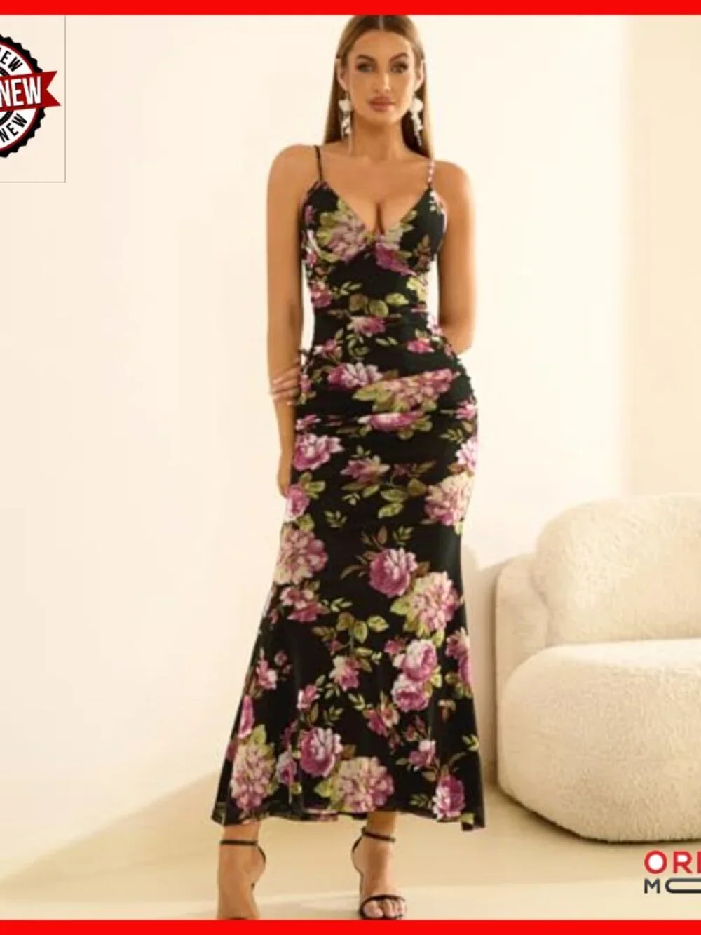 Floral Maxi Dress Bodycon Spaghetti Strap V Neck Formal Wedding Guest
